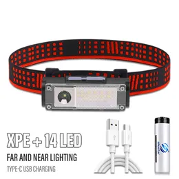 XPE 14LED Fishing Headlamp Super Bright LED Headlight Camping Flashlight Rechargeable Lamp Hiking Portable Lighting Lights