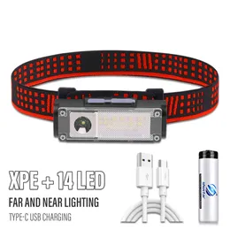 XPE 14LED Lampada frontale da pesca Faro LED super luminoso Torcia da campeggio Lampada ricaricabile Escursionismo Luci di illuminazione portatili