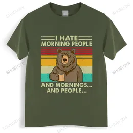 I Hate Morning People And Mornings And People T Shirt Funny-Bear Drink Coffee Lover Cute Lazy Animal Retro T-Shirt 220809