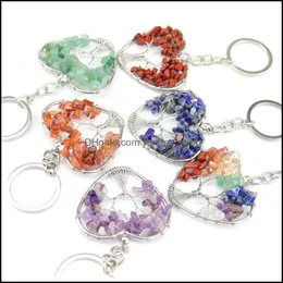 Key Rings Jewelry Natural Quartzs Heart Tree Of Life Handbag Charm Car Hanging Decoration Ornaments 7 Chakra Pendant Keychai Dhjd5