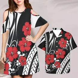 Summer Dresses Women Off The Shoulder Ropa And Men Boho Shirt Red Bohemian Plumeria Print Couple Clothe Set Drop 220627