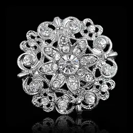 Smycken silver ton legering strass kristall vintage look blommor bröllopstårta brosch
