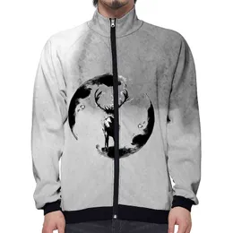 스웨터 셔츠 남자 러닝 스포츠 코트 가을 겨울 재킷 캐주얼 지퍼 스탠드 칼라 잉크 아트 인쇄
