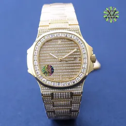 럭셔리 남성/여성 유엔 다이아몬드 시계 블링 아이 아이스 아웃 베젤 오스듬한 실버/골드 손목 시계 패션 자동 아날로그 시계
