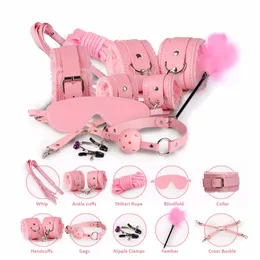 BDSM Bondage Restraint Set sexy Handcuffs Whip Bullet Toys For Woman Adult SM Fetish Nipple Clip Erotic Games