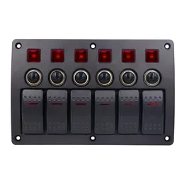 Auto Relays 3 PIN 6 Gang 12v 24v Red Led Car Marine Boat Rocker Switch Panel Circuit Breakers Overload Protected CY680-CN