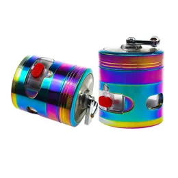 Colorful Hand Roll With Drawer Cigarette Herb Grinders Smoking Accessories 4 Layers Zinc Alloy Height 80mm OD 63MM GR455