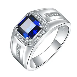 homens anéis de diamante com pedras laterais platina banhada tanzanite azul corundum masculino as mulheres anel de casamento anel de noivado de casamento