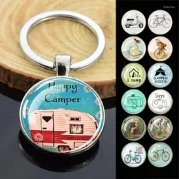 Keychains Esspoc Anime Bus Bike Bicycle Keychain Doubles Sides Glass Cabochon For Women Jewelry Trendy Accessories Wholesale Fred22