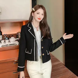 Women's Jackets 2022 Women Fashion Tweed Jacket Single-Breasted Blazer Coat Short Woolen Female