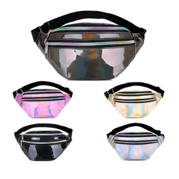 TABY TABY HOLOGRAFIAL Fanny Pack Hologram Bag Laser Pu Beach Traverl Banana Hip Bum Zip Taistbags Pasek dla imprezowych podróży