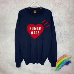 Navy Blue Human Made Sweater Men Women High Quality Knit Sweatshirts Human Made Crewneck T220721