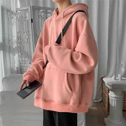 HybSkr Harajuku Basic Hoodies Men Casual Hooded Sweatshirts Solid Color Oversized Hoodie Male Loose Pullovers Tops 210924