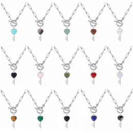 QIMOSHI Chunky Punk Silver Chain Y Choker Cuban Link Statement Jewelry for Women and Girls Gemstone Key Pendant Necklace IQ Clasp