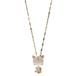 Opal Crystal Tiger Pendant Necklace Animal Jewelry 14K Titanium steel Gold Plated Chain Collarbone Necklaces Not Fade For Big Kids Women