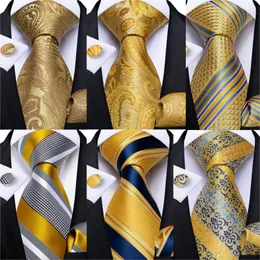 Bow Ties Mens Kravat% 100 İpek Klasik Jacquard Dokuma 8cm Altın Sarı Formal İş Düğün Boyun Boyun Cep Meydanı Set Cravat Dibangubow