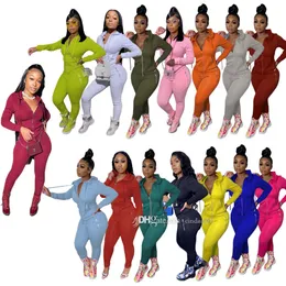 合計15色女性ソリッドパンツスーツデザイナーカジュアル長袖トップジッパーカーディガンペンシルパンツ衣装ファッションスウェットスーツs-xxl