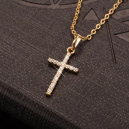 Collier De Croix Pour Hommes Real Gold Gol Color Crystal Cross - Main Image