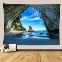 Nature Cave Island Ocean Mattor vägg hängande dekor sovrum hem dekoration vägg tapiz pared 3d konst hippie boho mandala tyg j220804