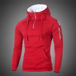 Hip Hop Zipper Hooded Sweatshirt Men Spring Casual Flag Print Pullover Hoodies Sweatshirts Male Solid Streetswear Red Black 201126