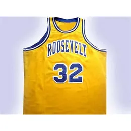 XFLSP 32 Julius Ering Roosevelt高校の黄色いバスケットボールジャージーカスタム任意の数と名前Jerseys Stitched Embroidery