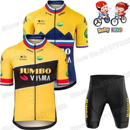 2022 Kids Jumbo Visma 사이클링 저지 세트 소년 소녀 슬로베니아 Primoz Roglic Cycling Clothing Road Bike Shirts Suit Mtb Maillot