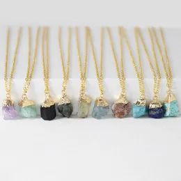 Irregular Quartzs Stone Pendant Necklece For Women Men Gold Color Chain Amethysts Turquois Charm Necklace Healing Reiki Jewelry