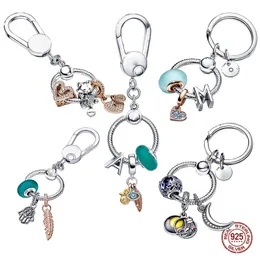 925 Sterling Silver Ciondola Charm Autentico Colore reale Momento Portachiavi Piccola borsa Perline Bead Fit Pandora Charms Bracciale Accessori gioielli fai da te