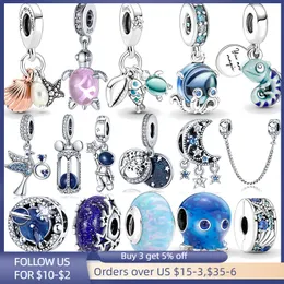 925 Sterling Silver Dangle Charm Ocean Series 및 Star Series Beads Bead Fit Pandora Charms 팔찌 DIY 보석 액세서리