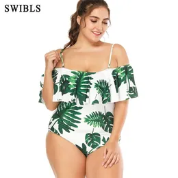 2020 KOBIETA KOMPUSIN PLUS SIME 1PC S 3xl Zielony Kąpiec dla kobiet Big Leaf Beachwear Vintage Bather Female Sakodwear T200708