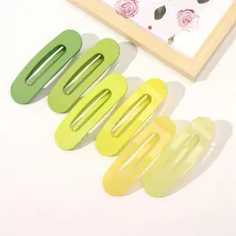 Women Large Green Series Ellipse Side Hair Clip Barrettes Hollow Out Plastic Yellow Ponytail Duck Clips Girl Fresh Color Frosted Edge Bang Hairpins Length 11 CM