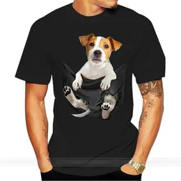 Jack Russell içinde Cep T-shirt Köpek Loverst-Shirt Siyah Boyutu S-3XL Erkek Kadın Unisex Moda Tişört 220423