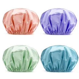 Bath & Toilet Supplies Double Thick Pure Color Satin Shower Cap Hair Cover Waterproof Bathroom Kitchen Caps Eva Lined Head Covers YS0041