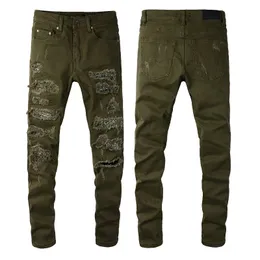 Army Green Jeans Men Patch Slim Fit 11 High quality Biker Denim Pants Hip Hop Trousers Size 28-40