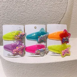 2 Pcs New Children's Cute Colorful Quicksand Pentagram BB Clip Fashion Korean Sweet Girl Kids Hairpins Hair Accessories
