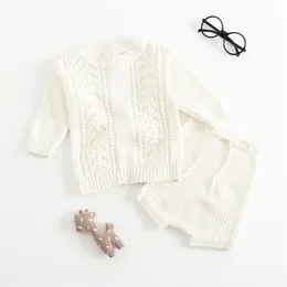 Sodawn Autumn Winter Models Baby Girls Boy Clothes Cotton Knit Suit Long-Sleeved Hollow Shirt Shorts Kids Sweater Set LJ201223