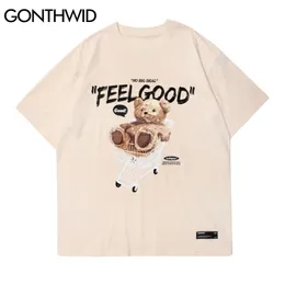 Gonthwid korta ärm tees harajuku streetwear leksak björn kundvagn tryck tshirts bomull casual hip hop lossa tshirts topps 220521