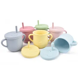 Bebek Sippy Kupası Silikon Çocuk Gıda Sınıfı Eğitim Şişe Besleme Fincan Ile Saman Anında Sızdırmaz İçecek Su Bardakları BPA Ücretsiz Drinkware Nontoksik Sofra B8072