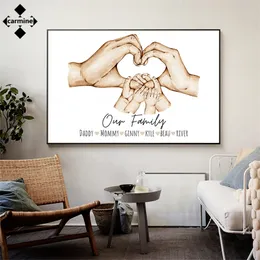 Famiglia personalizzata Pittura Mani amorevoli Stampa artistica su tela personalizzata Decorazione murale regalo personalizzata per soggiorno 220614
