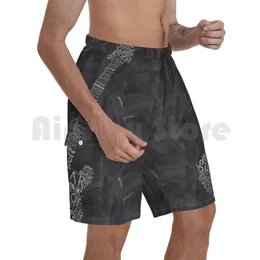 Men's Shorts Guitar On Chalkboard Beach Men Pants Swimwear Art TypographyMen's