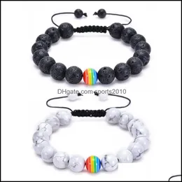 Arts And Crafts Lgbt Rainbow Bead Gay Pride 10Mm Turquoise Strand Black Lava Stone Braided Beaded Bracelet For Women Men Yo Sports2010 Dhqmy