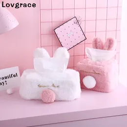 Sweet Color Pink White Plush Rabbit Tissue Box Drable Home Car El Sofa Paper Holder Serve Case Pouch Girl S Gift 220523