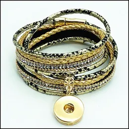 Charm Armbänder Schmuck Neue SE0183 Colorf Beauty Serpentine MTI Schichten Leder Snap Armband 38 cm Goldene Knöpfe passen 18 mm Drop Lieferung 2021