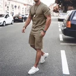 Ta to Men S Tracksuit 2 قطعة مجموعة الصيف الرياضة الصلبة بدلة هاواي قميص قصير الأكمام وقصيرة شورت الأزياء عارضة ملابس الرجل 220708