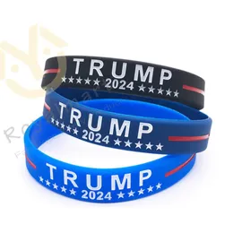 Trump 2024 Silikonarmband Schwarz Blau Armband Party Bevorzugung Trump 2024 Pulsera de Silicona Negro Azul Pulsera Fiesta Gunst