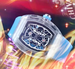 최고 브랜드 고무 실리콘 쿼츠 패션 남성 시간 시계 시계 43mm 중공 투명 다이얼 레저 스위스 연례 폭발 스포츠 손목 시계 선물