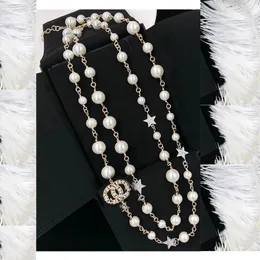 Fashion Necklace Long Pendant Necklaces Classic Style Strands Strings Elegant Pearl Chain Letter Double Layer Sweater Jewelry