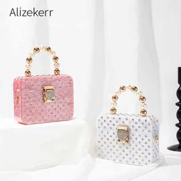 Abendtasche, glänzende Kristall-Acryl-Box-Clutch, Hochzeit, Damen, neuer Perlengriff, Strass-Geldbörse und Handtasche, Boutique-Schultertasche 220622