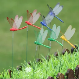 Dekoracje ogrodowe 5 sztuk Kreatywny Rękodzieło Stocznia Trawnik Ornament 3D Cienki Kij Sztuczne Dragonfly Z Stem Home Decor Decor