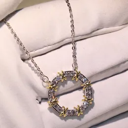 Choucong marka krzyż wisiorek luksusowa biżuteria 925 Sterling Silver okrągły krój biały 5A sześcienna cyrkon CZ diament kamienie szlachetne kobiety ślub naszyjnik na obojczyk prezent